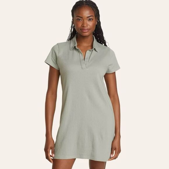 Eddie Bauer Sage Green Thistle Textured Short Sleeve Collared Dress - Picture 1 of 9